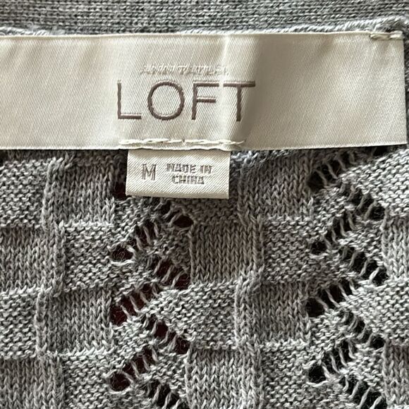 Ann Taylor LOFT Gray Open Knit Short Sleeve Pima Cotton Cardigan — Size M - Picture 6 of 9
